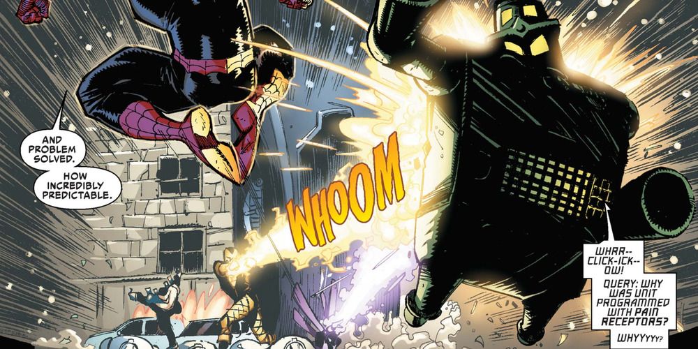 Spider-Man defeats The Living Brain in a mighty explosion in Spider-Man comics