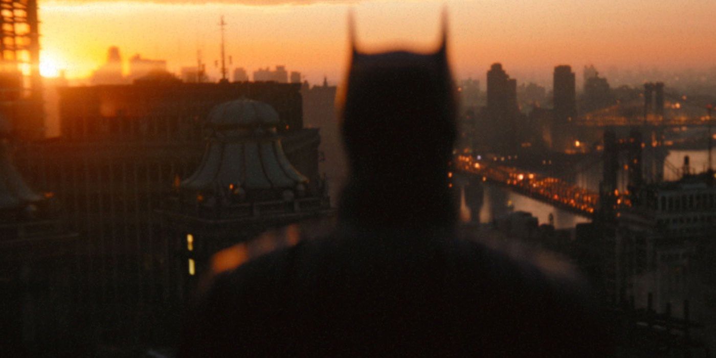 The Batman looking over Gotham City