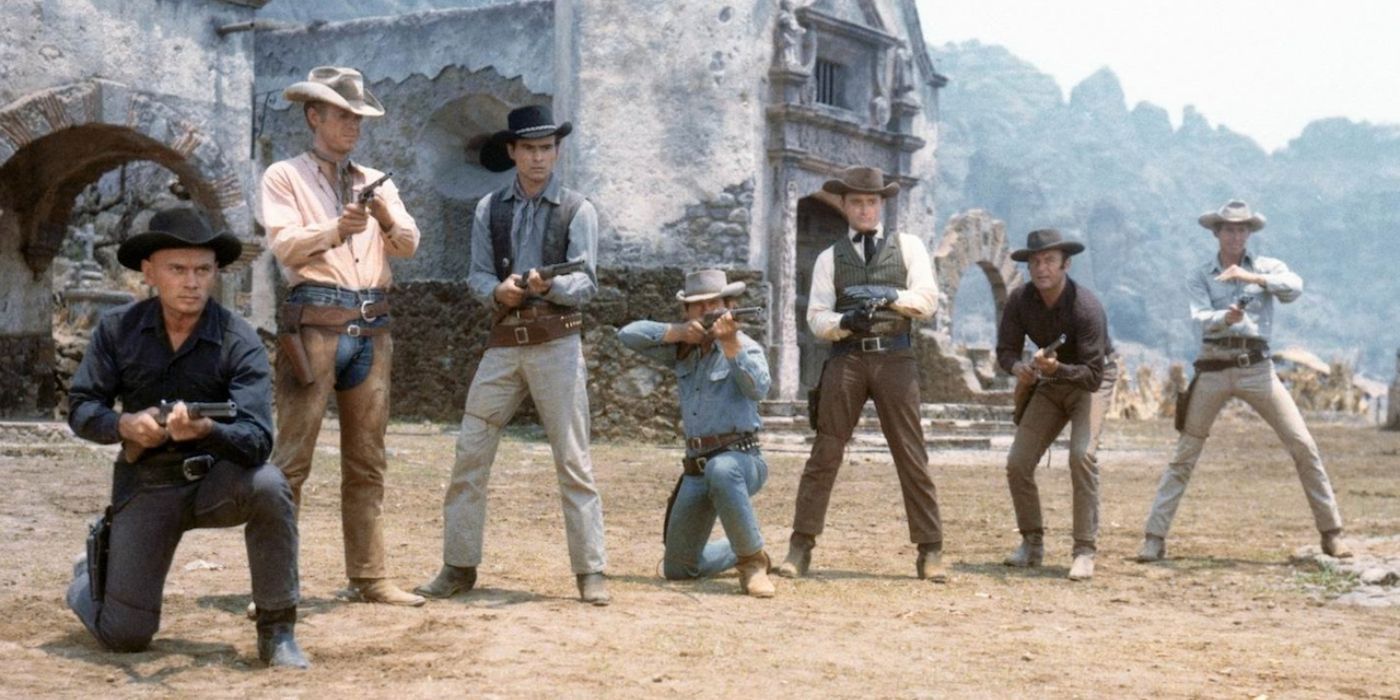 the magnificent seven take aim at their enemies in the 1960 original