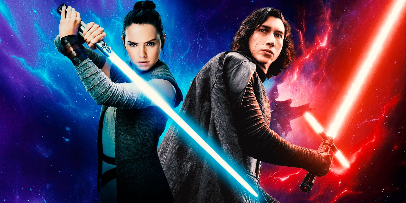 Rey and Kylo Ren with their lightsabers in promotionals for Star Wars: Rise Of The Skywalker