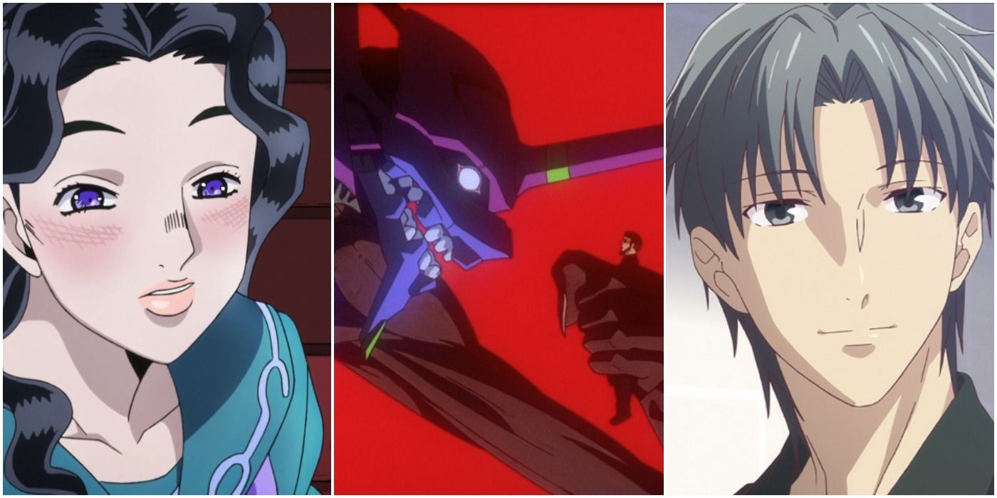 Yukako Yamagishi (left); Eva-01 and Gendo (center); Shigure Sohma (right)