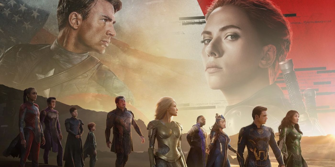 Eternals, Captain America and Black Widow blended image