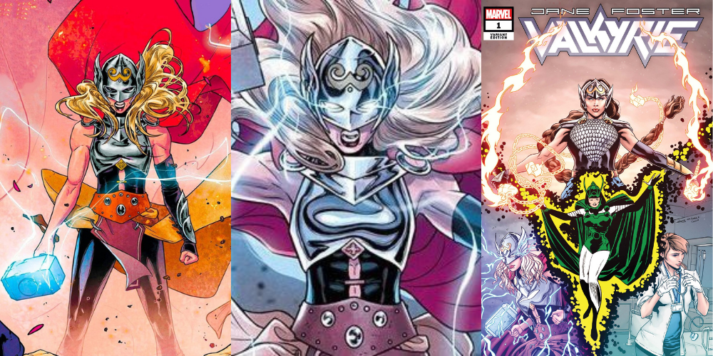 A split image of Jane Foster's Mighty Thor in Marvel Comics