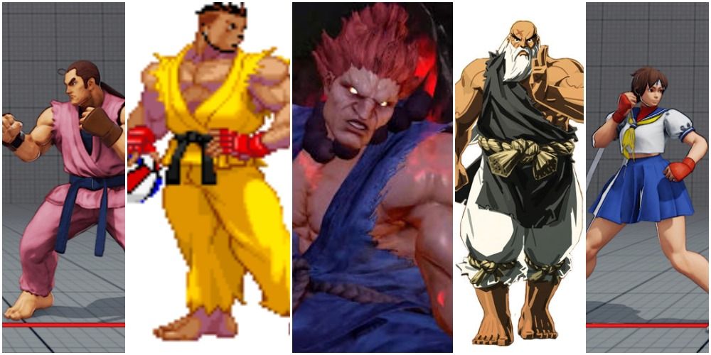 Dan, Sean, Akuma, Gouken, and Sakura from Street Fighter