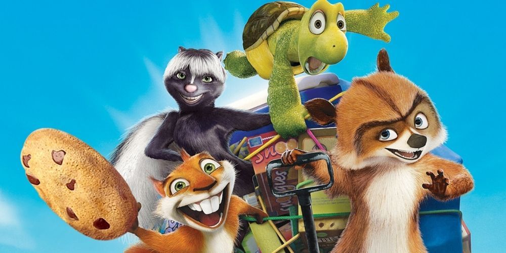 The characters of Over the Hedge pull a wagon of food