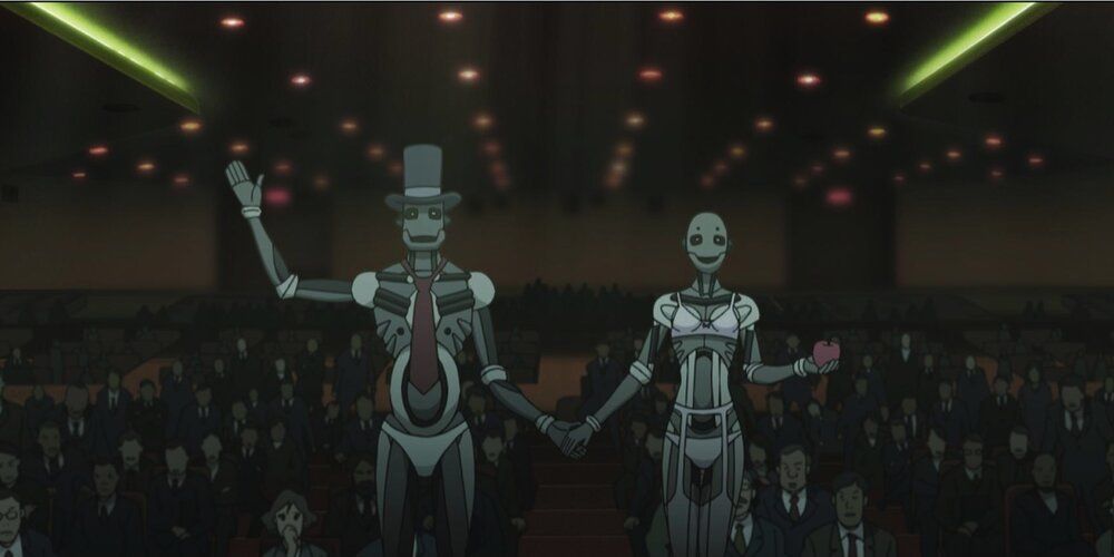 Robot delegates appear before the United Nations in The Second Renaissance Part I The Animatrix