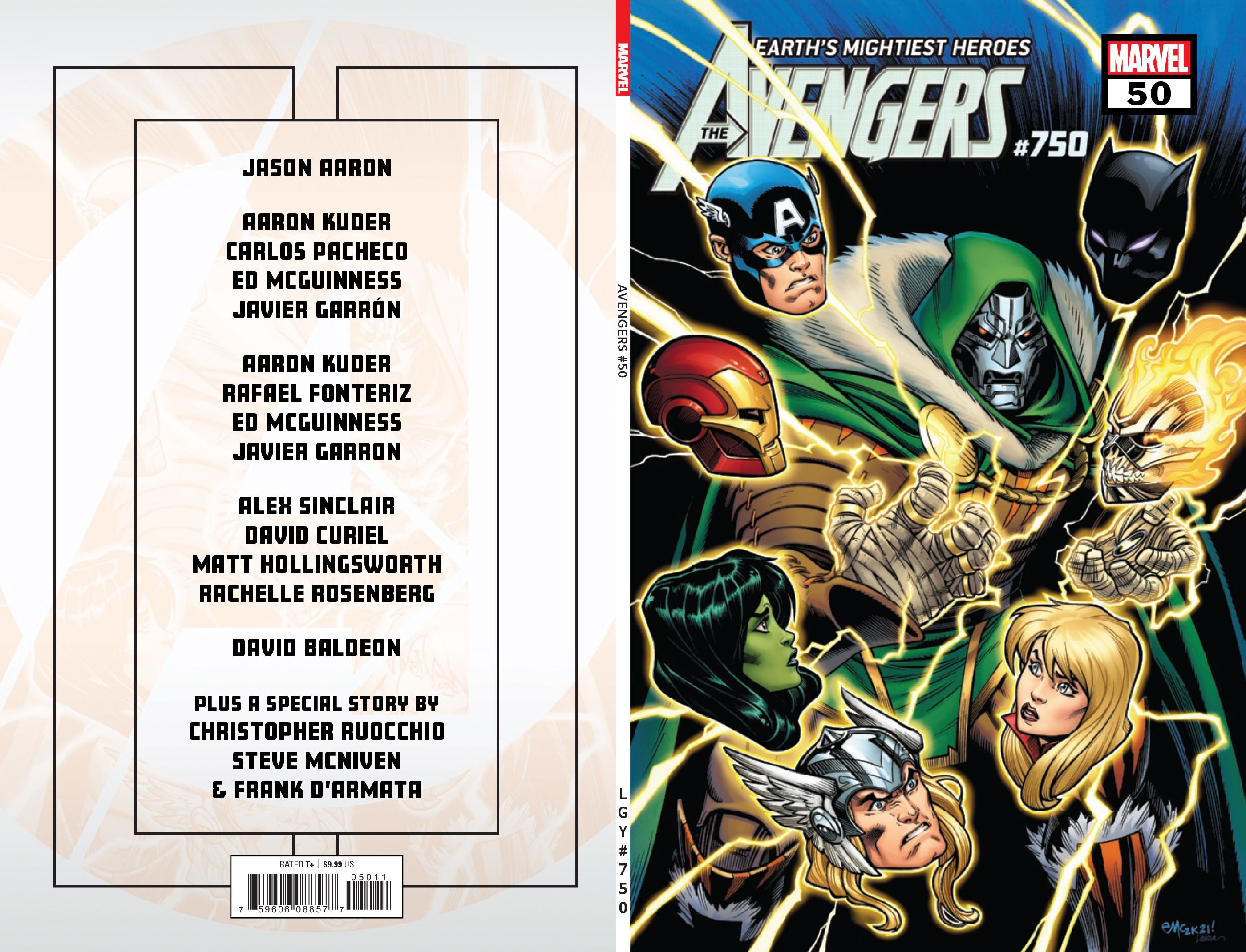 Doctor Doom and the heads of Avengers grace the cover of Avengers #750.