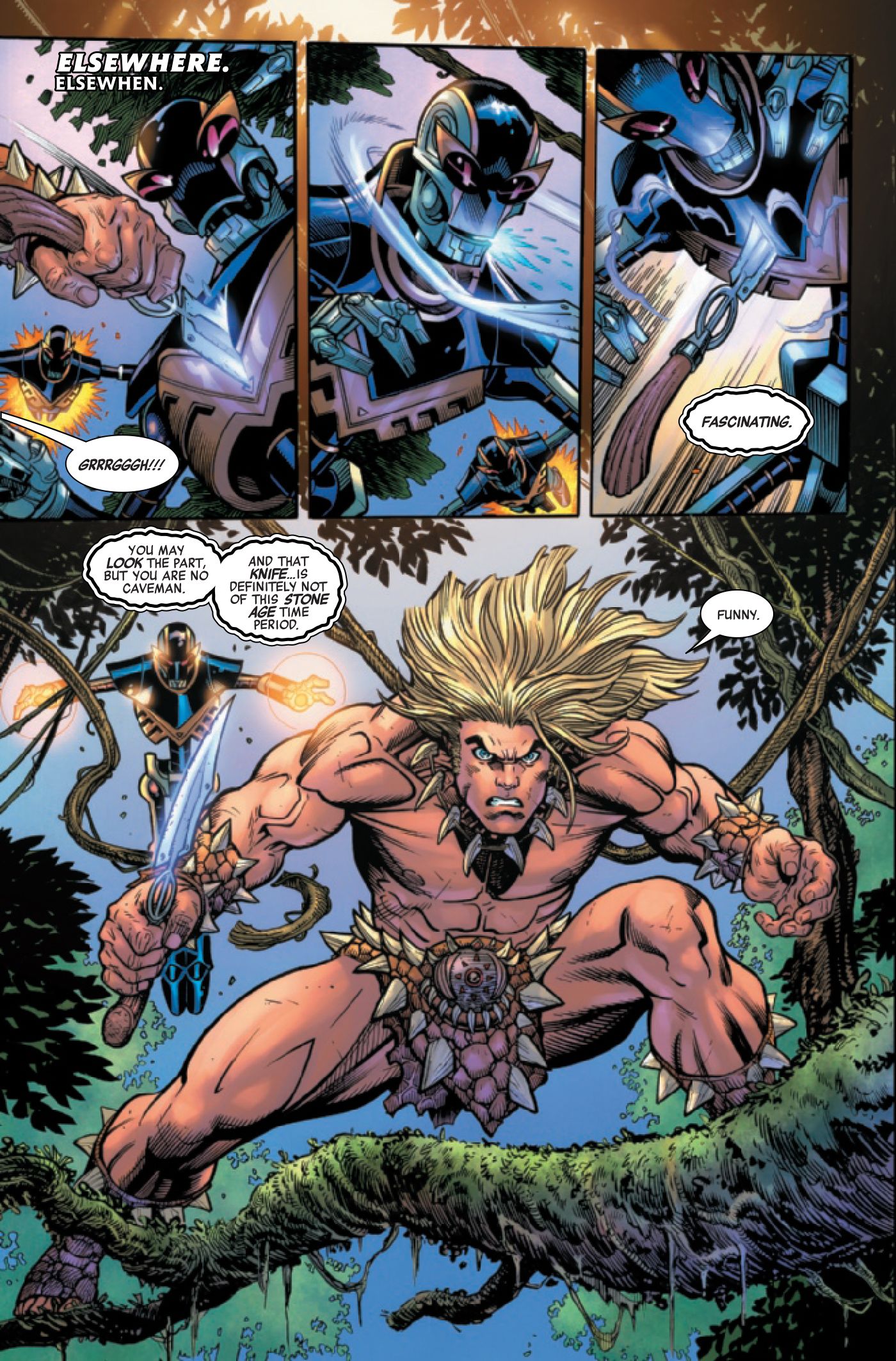 Ka-Zar fights robots in another time and place.