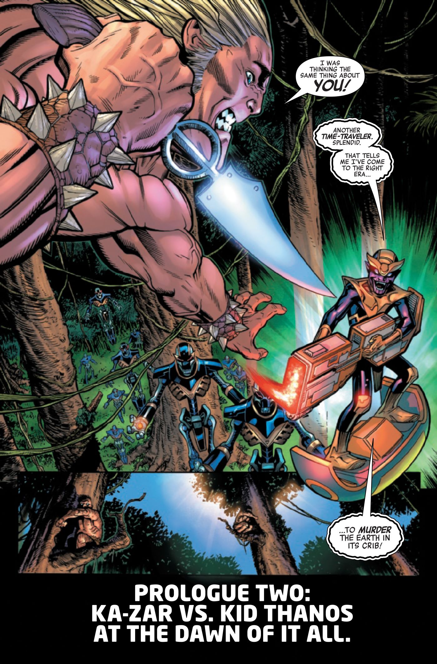 Ka-Zar fights a new variant of Thanos, Kid Thanos.
