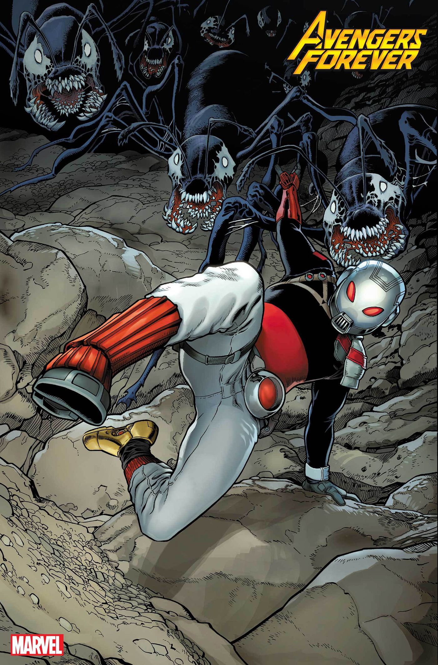 Ant-Man runs away from venomized ants.