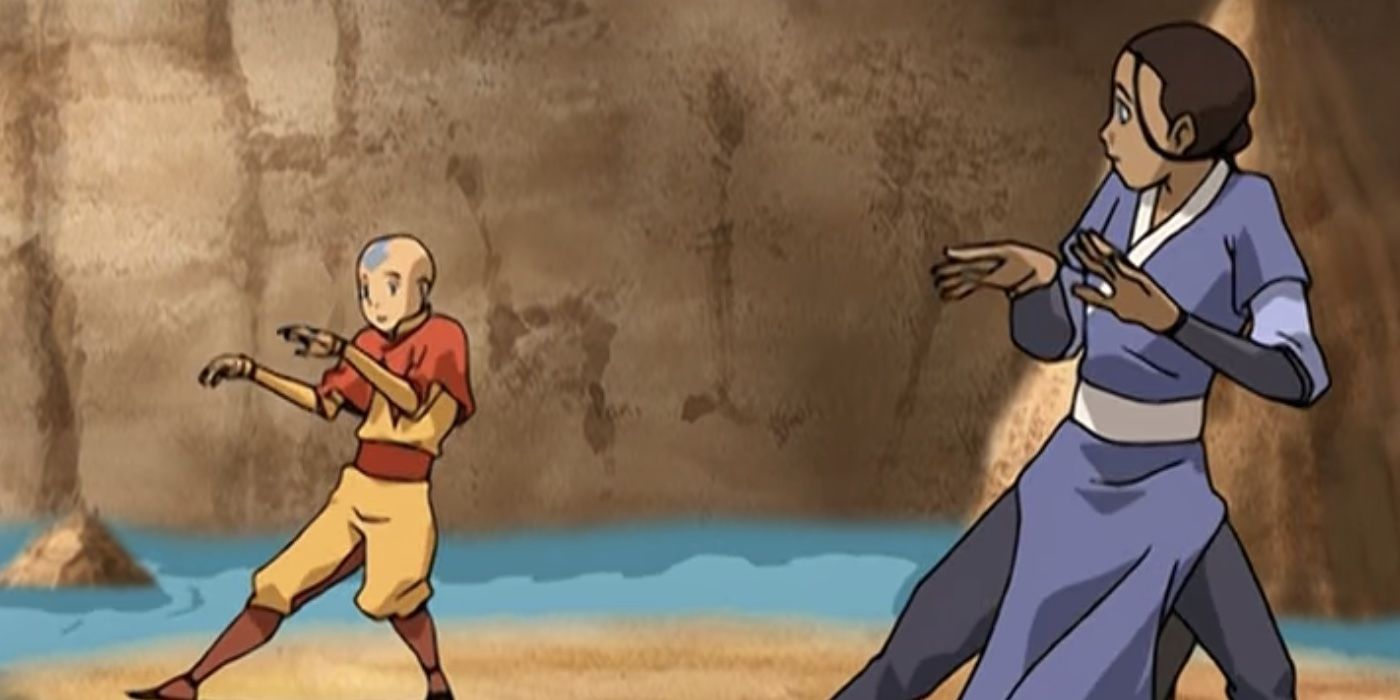 Aang e Katara dobrando água