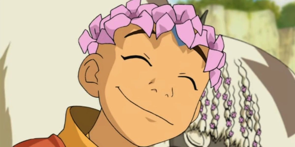 Aang wearing a flower crown in ATLA