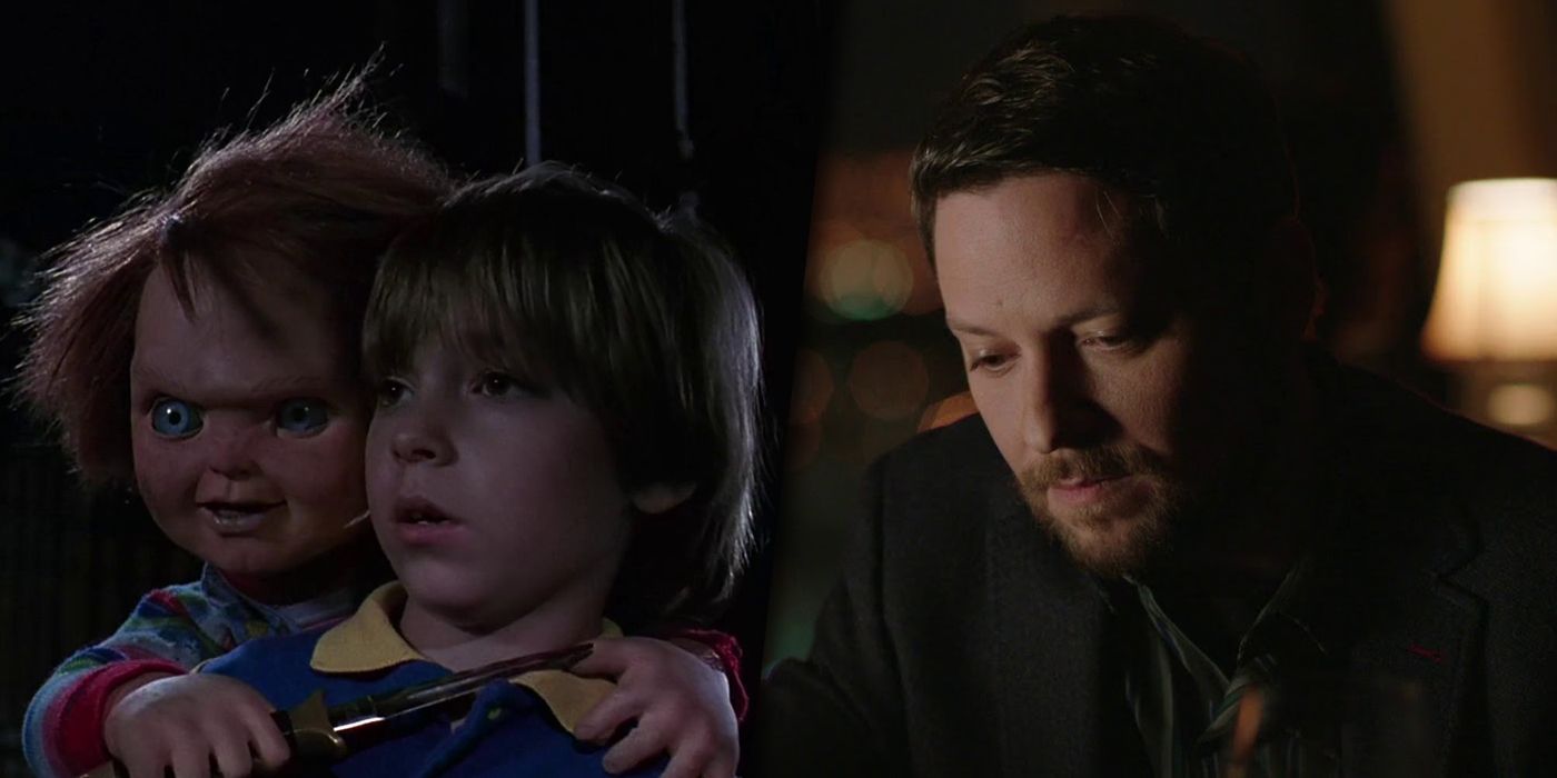 Alex Vincent as Andy Barclay with Chucky in Child's Play split image