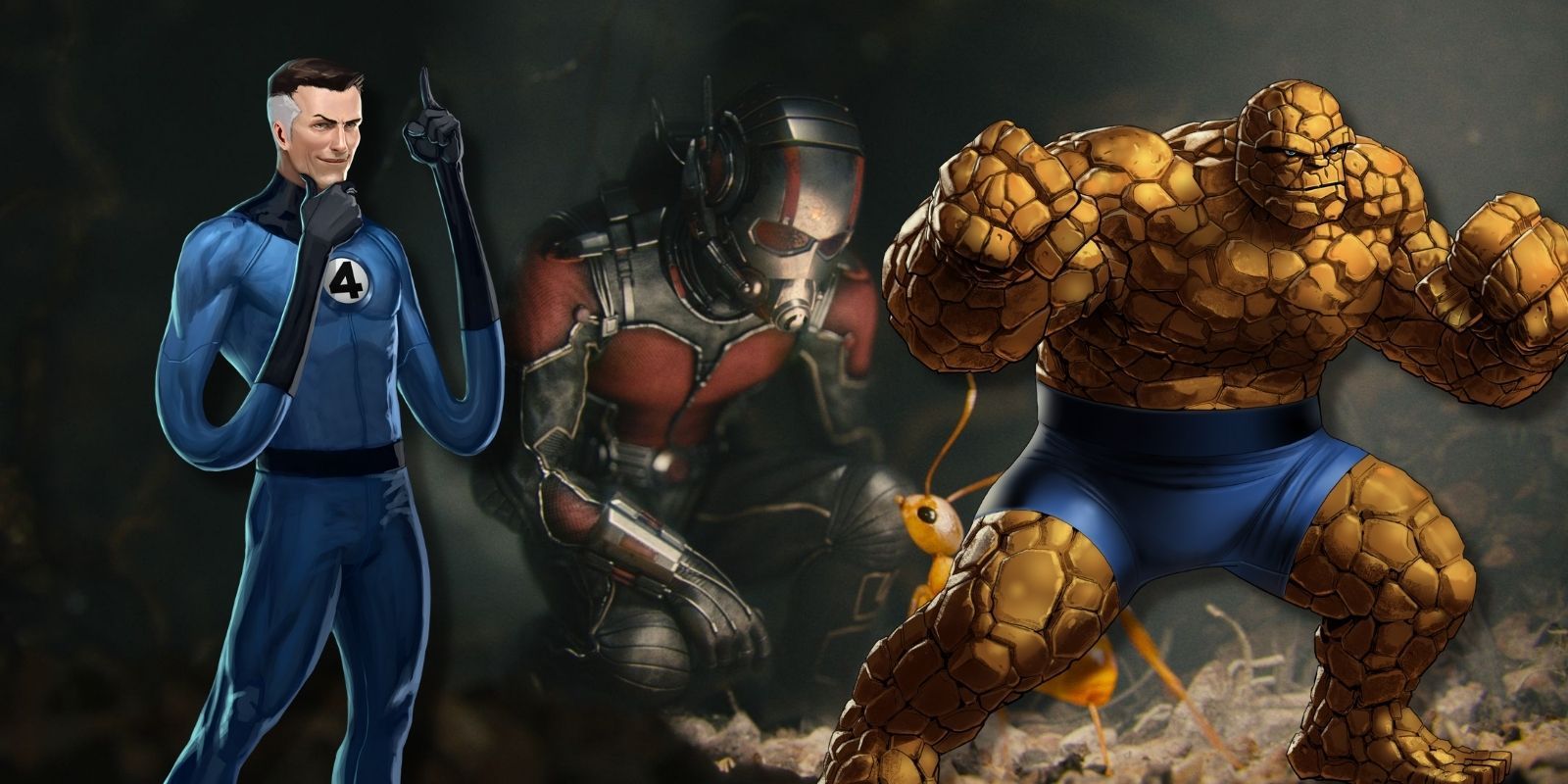 Mr Fantastic and The Thing standing alongside the MCU Ant-Man