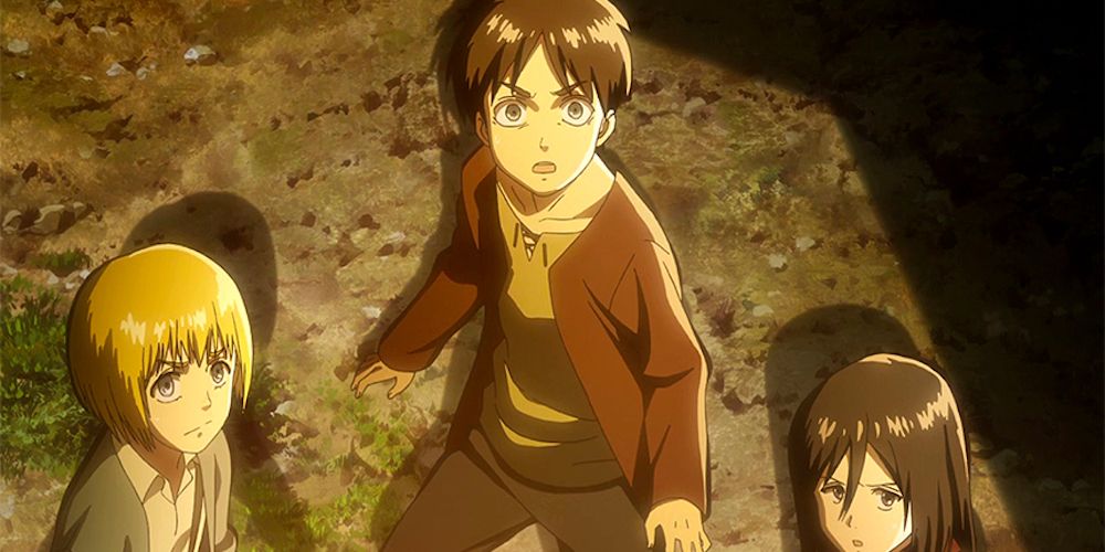 Anime Attack On Titan Episode 1 Eren Armin Mikasa Scared