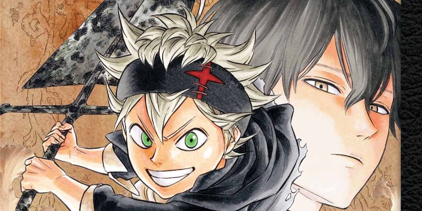 Black Clover manga cover with Asta in front wielding a sword and Yuno in the back.