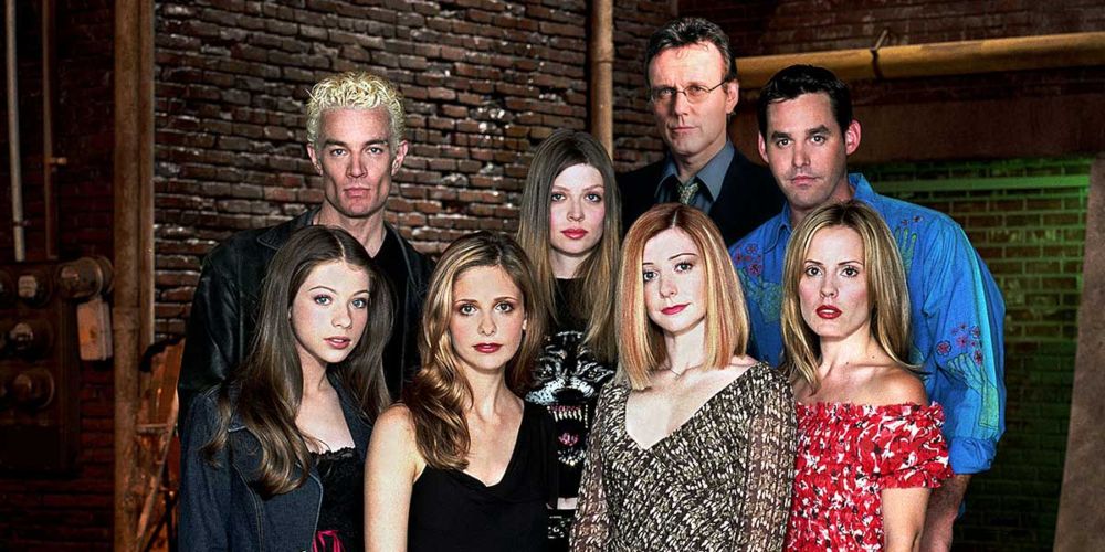 The cast of Buffy the Vampire Slayer, including James Marsters, Sarah Michelle Gellar, Michelle Trachtenberg, Anthony Head, and more