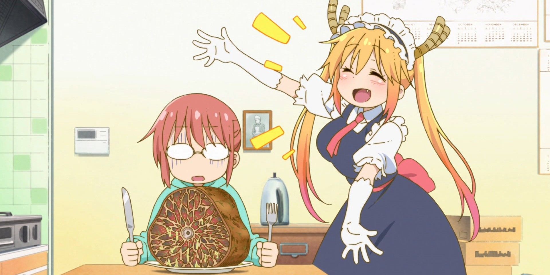 Tohru attempts to feed Kobayashi her tail