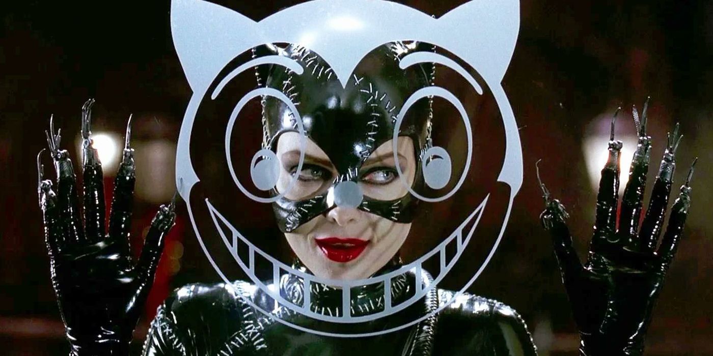 Catwoman in front of the Schreck symbol from Batman Returns