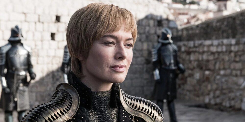 Cersei Lannister atop the walls of King's Landing in Game of Thrones Season 8