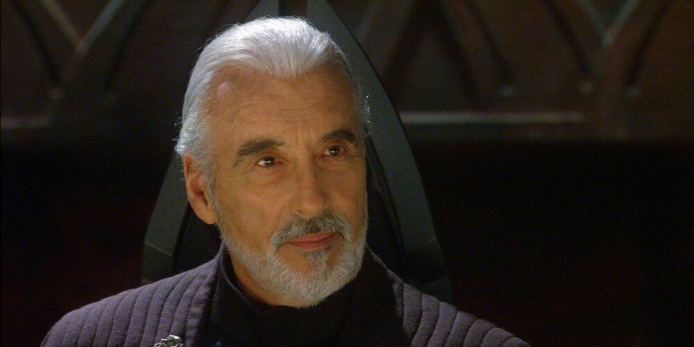 Christopher Lee as Count Dooku meeting with other Separatists Star Wars