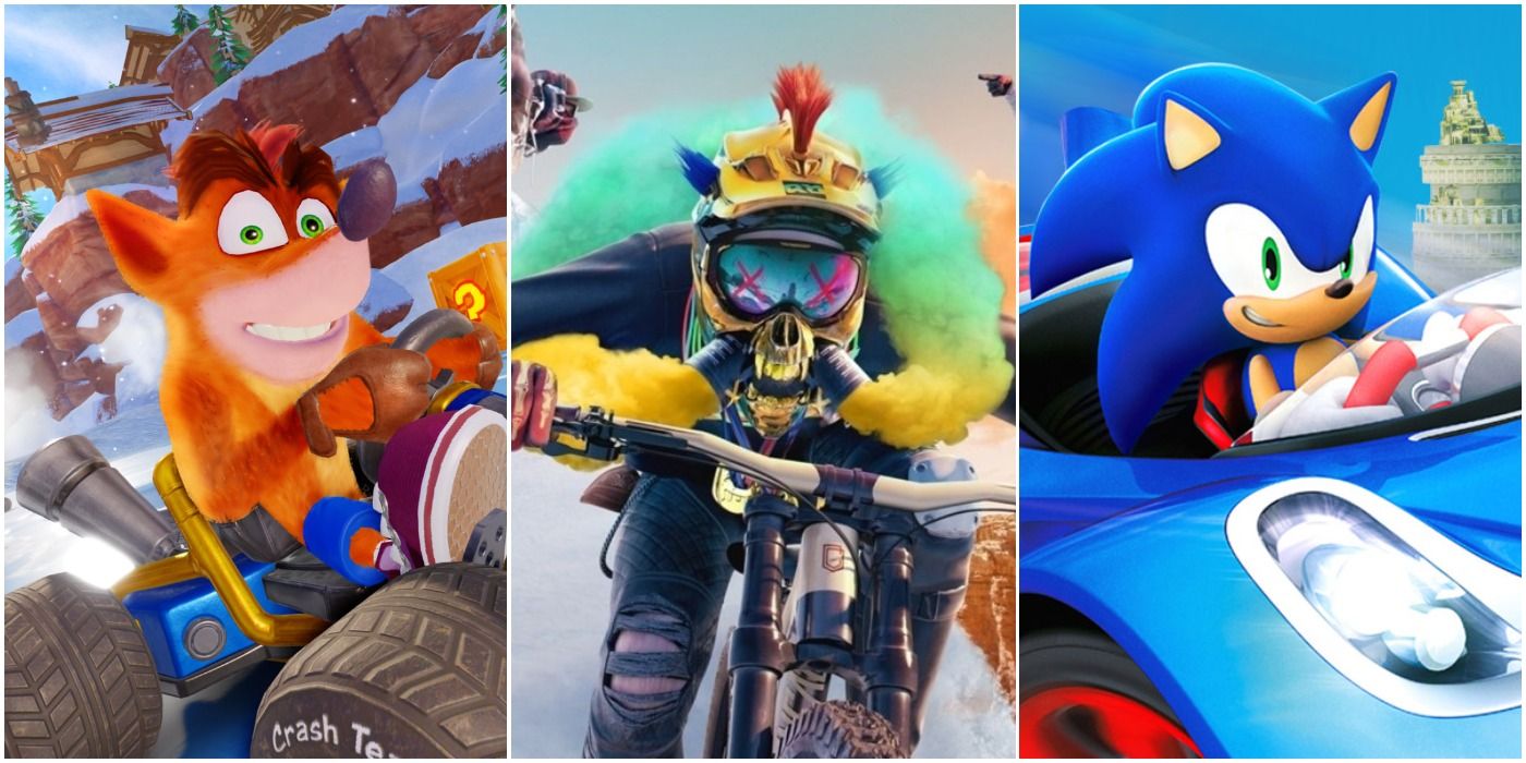 Crash Bandicoot in Crash Team Racing Nitro-Fueled compared to biker in Riders Republic compared to Sonic in Sonic & All-Stars Racing Transformed