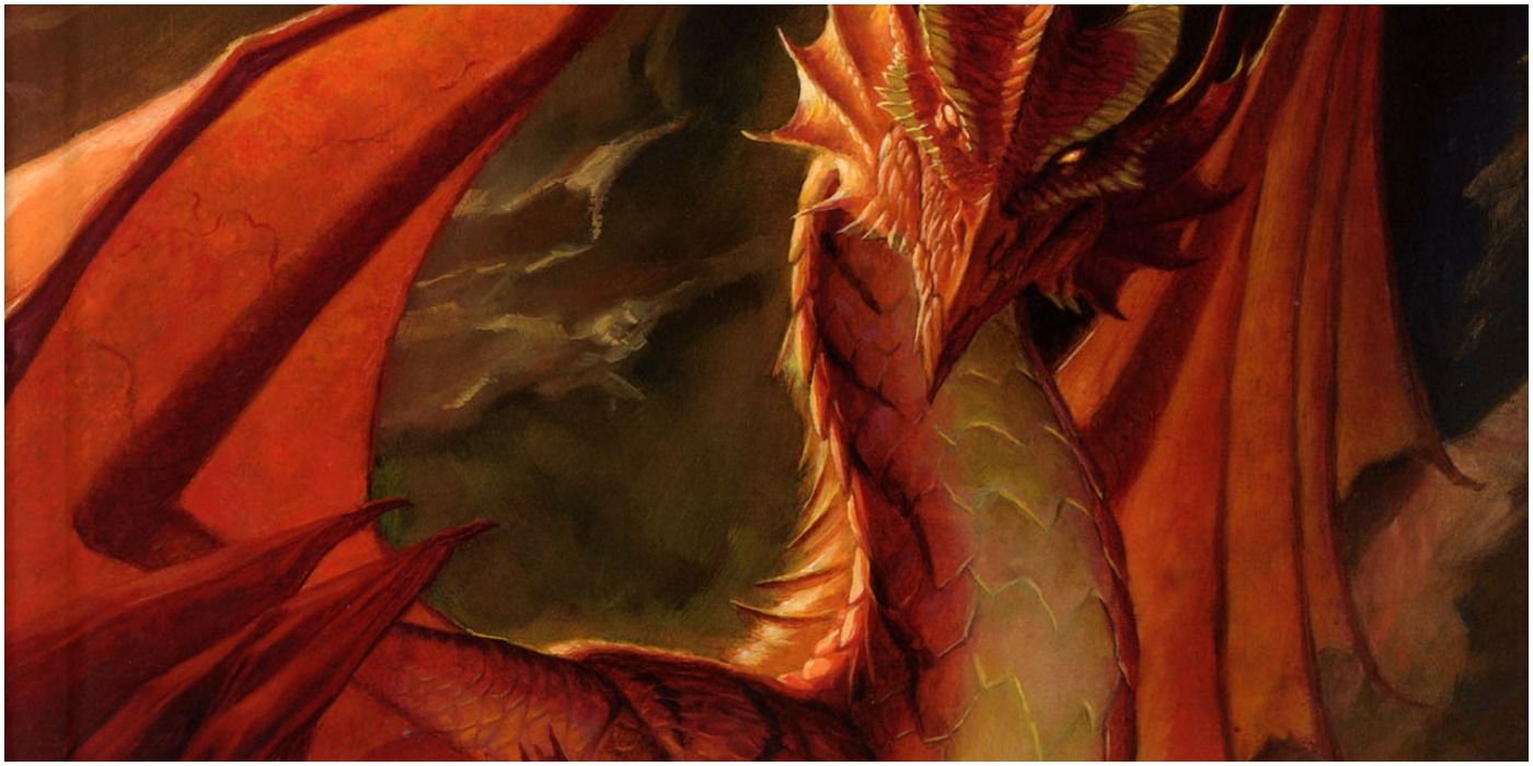 A Red Dragon looking down in DnD