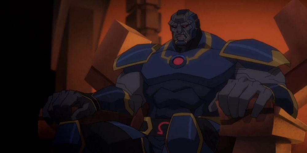 Darkseid sitting on his throne in Justice League: War movie