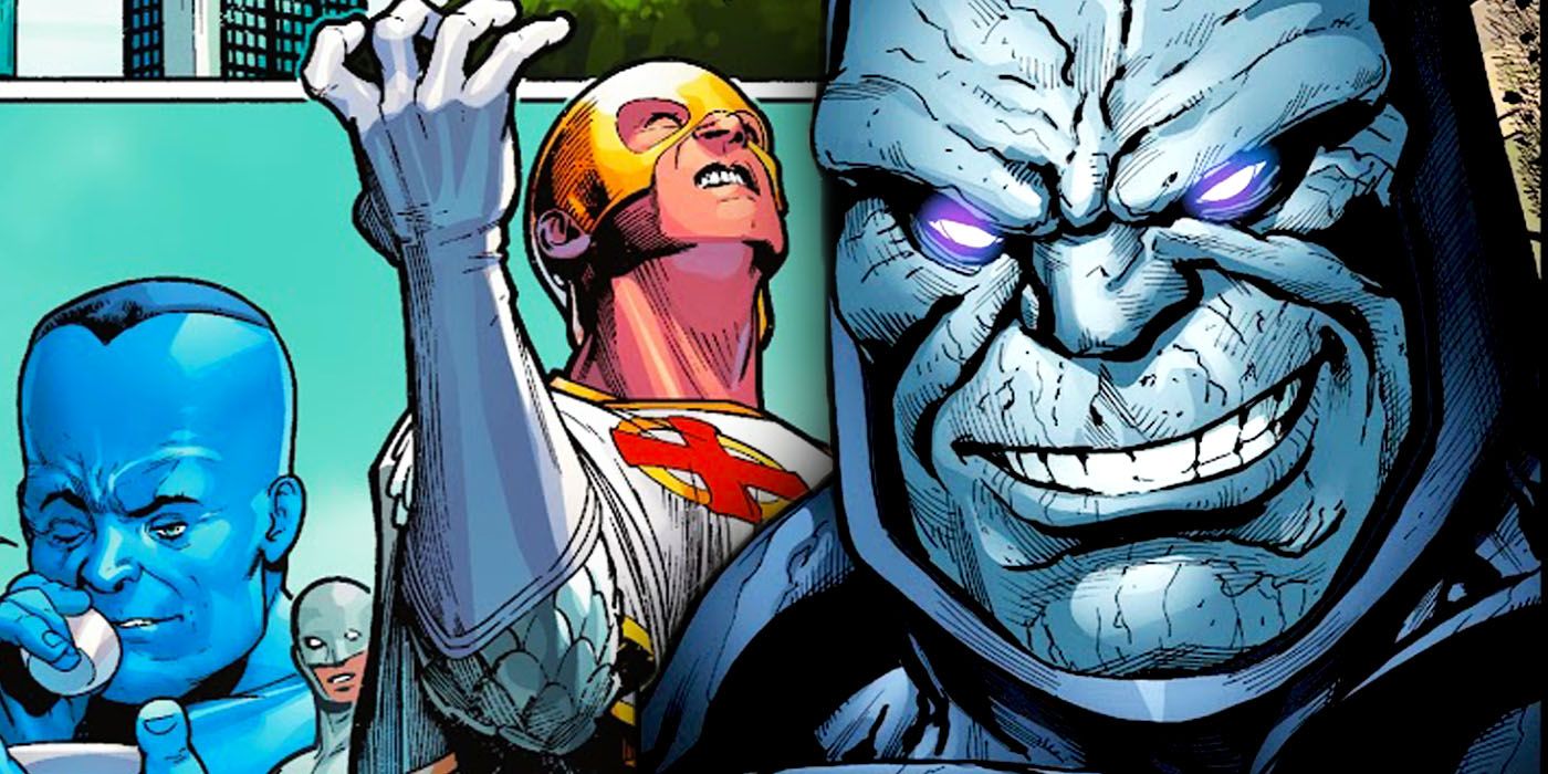 Darkseid smiles in front of DC's Avengers in Justice League Incarnate