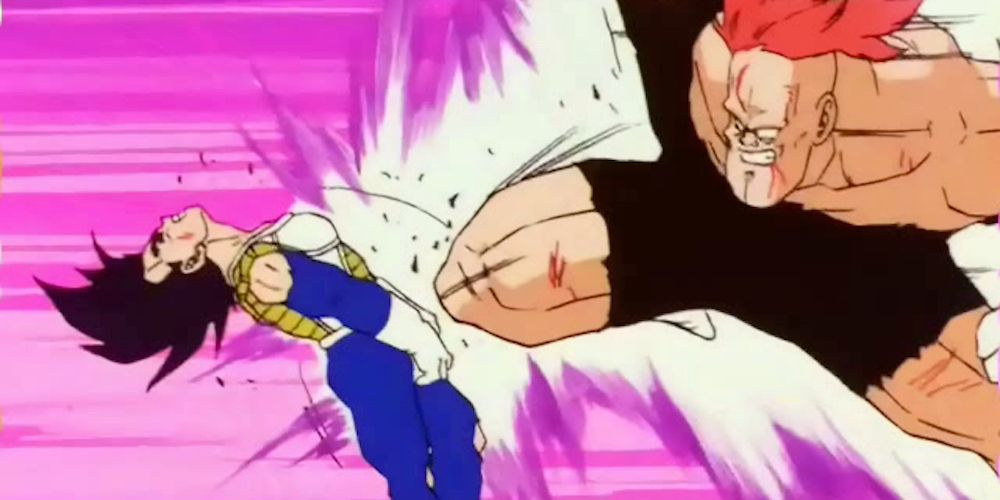 Recoome knees Vegeta during their fight in Dragon Ball Z