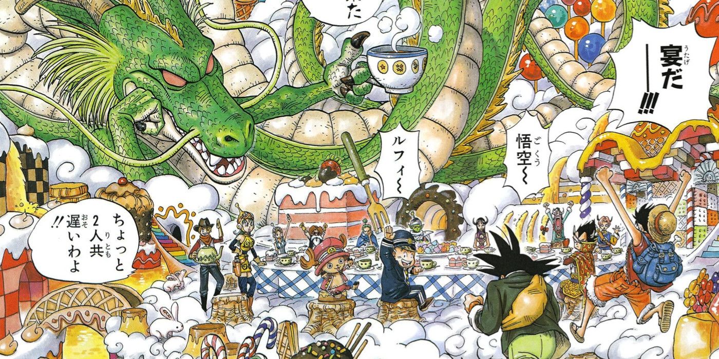 Dragon Ball x One Piece Cross Epoch showing Shenron's tea party