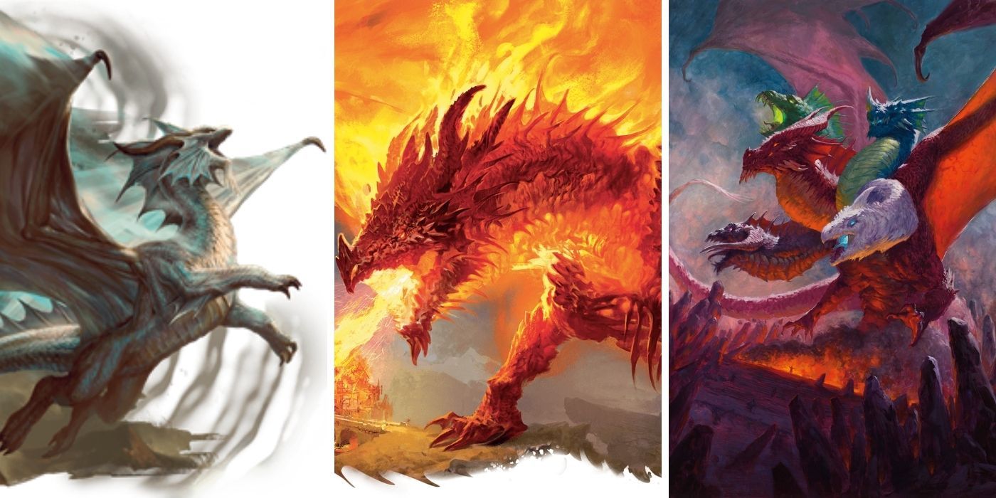 Bahamut, A Chromatic Greatwyrm, and Tiamant are matched up in Dungeons and Dragons in Fizban’s Treasury of Dragons