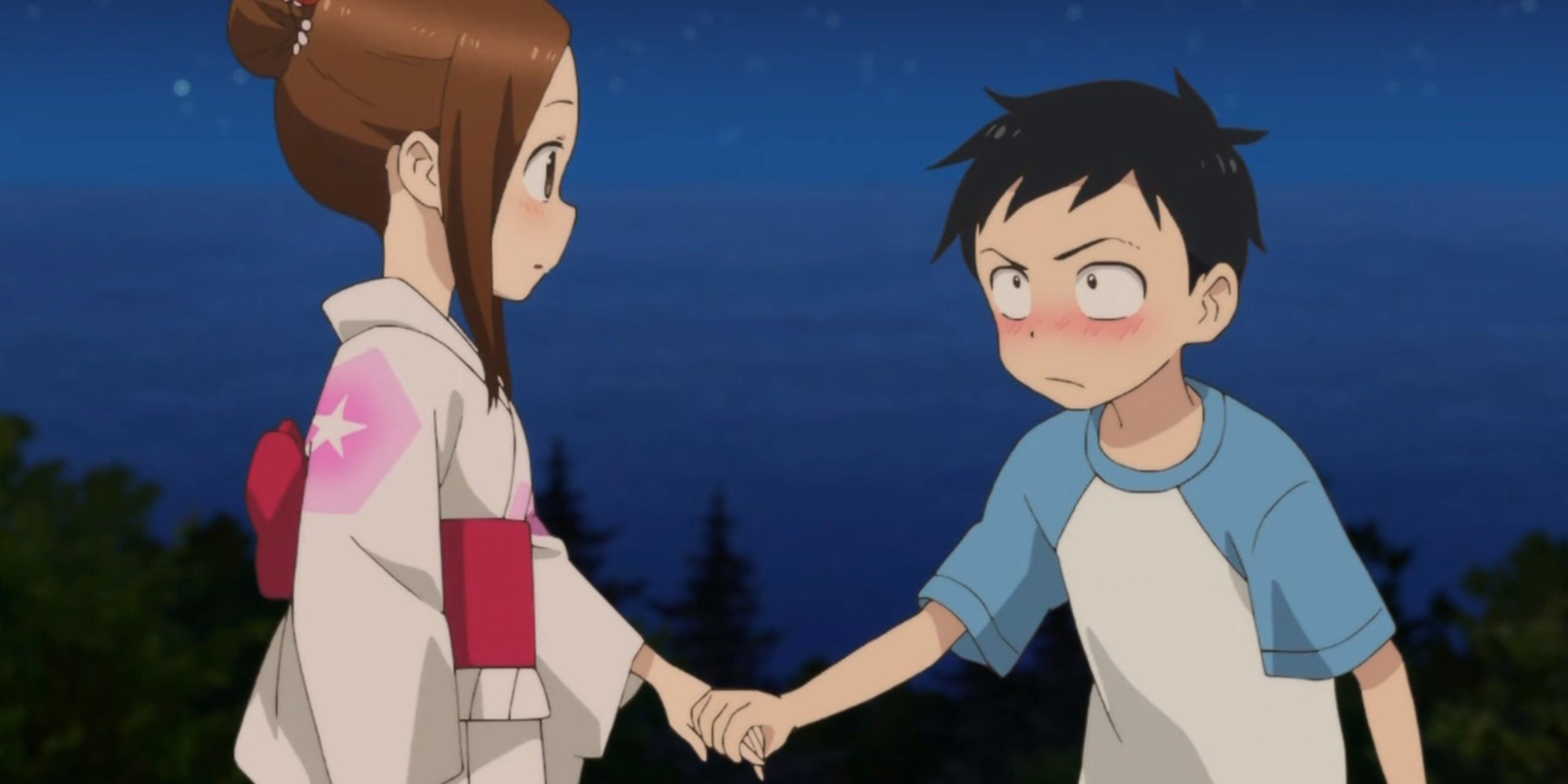 Takagi and Nishikata hold hands at the end of the Summer Festival
