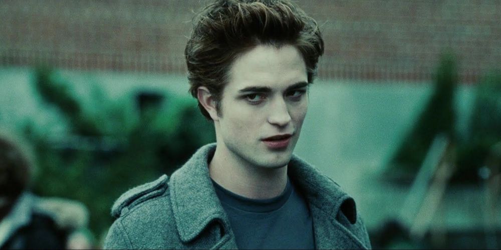 Edward Cullen in the parking lot of Forks High School in Twilight.