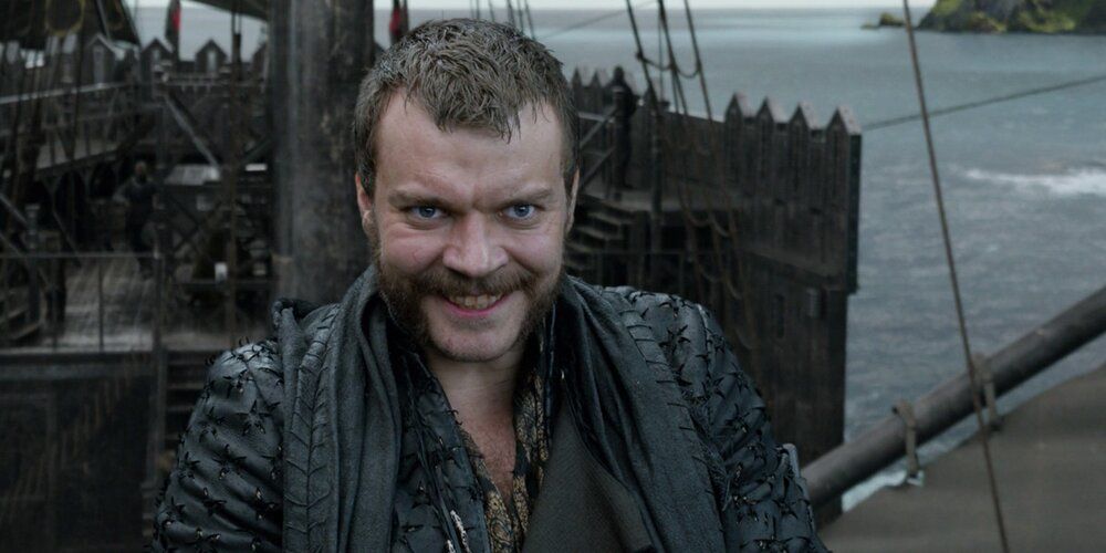 Euron Greyjoy grinning aboard his ship in Game of Thrones.
