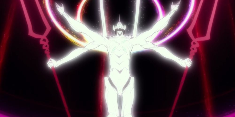 Eva Unit-13 Glows White While Floating and Holding the Spears of Cassius &amp; Longinus NGE