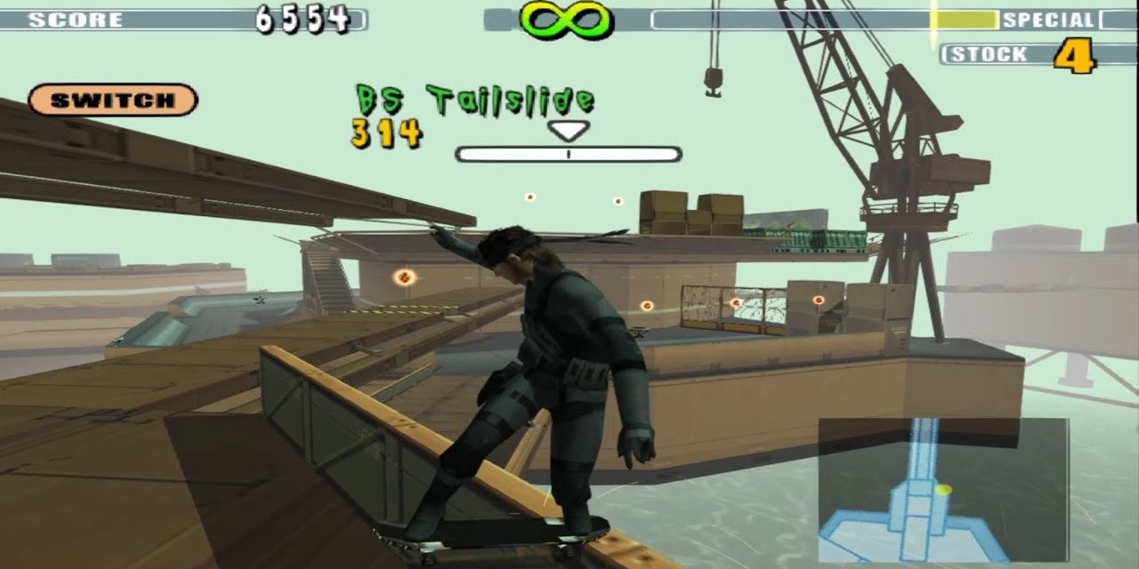 Evolution Skateboarding Solid Snake doing a BS tailslide