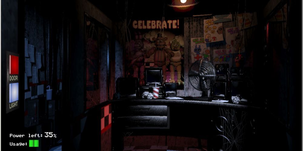 The night watchmen looks at the computer in Five Nights at Freddy's
