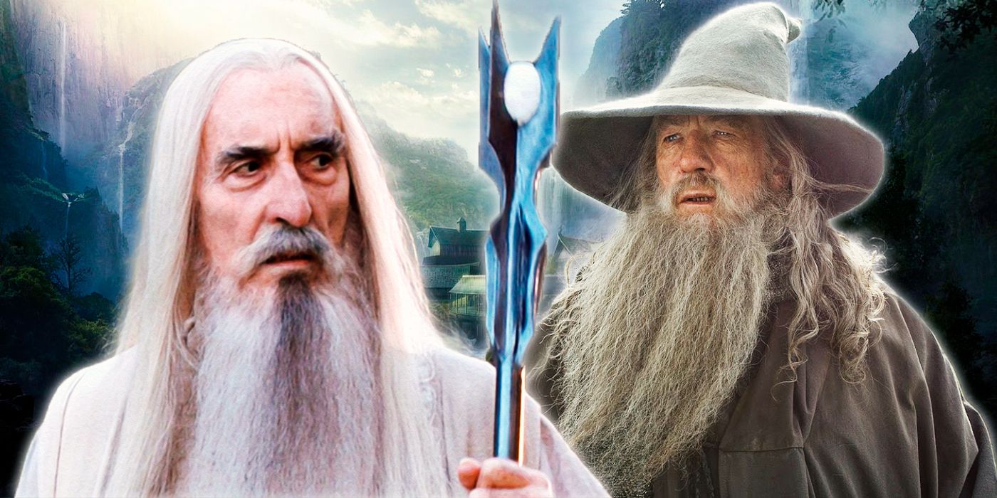 The Lord of the Rings' powerful wizards, Saruman and Gandalf, side by side.