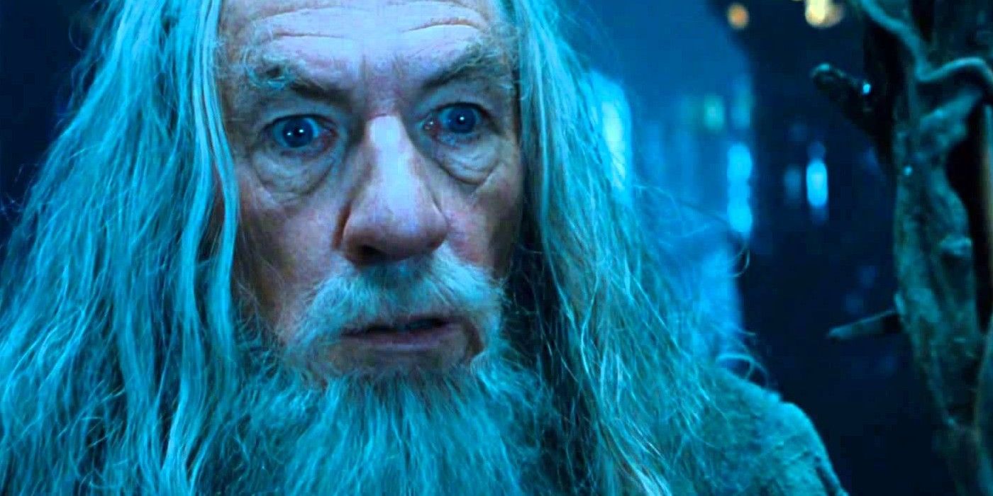 Gandalf (Ian McKellan) trapped by Saruman (Christopher Lee) in The Fellowship of the Ring