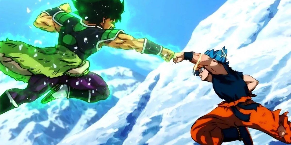 Anime Goku and Broly fighting in DBS: Broly