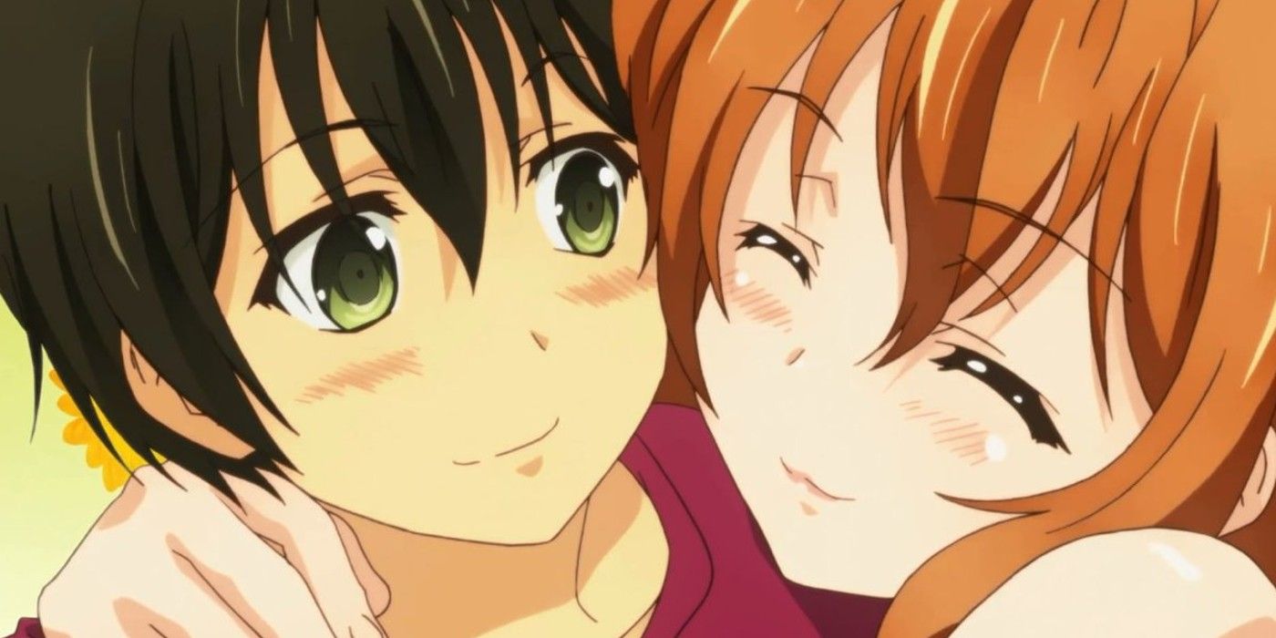 Banri and Koko from the anime Golden Time hugging.