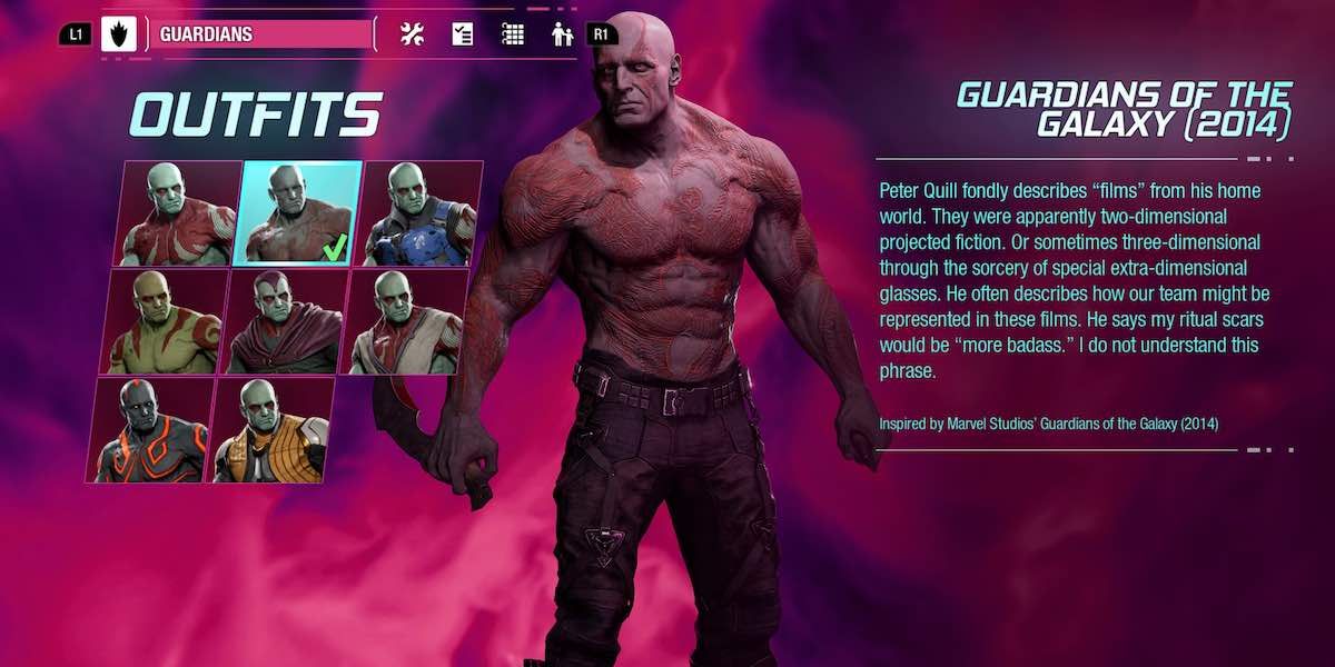 Guardians of the Galaxy Drax Movie outfit.