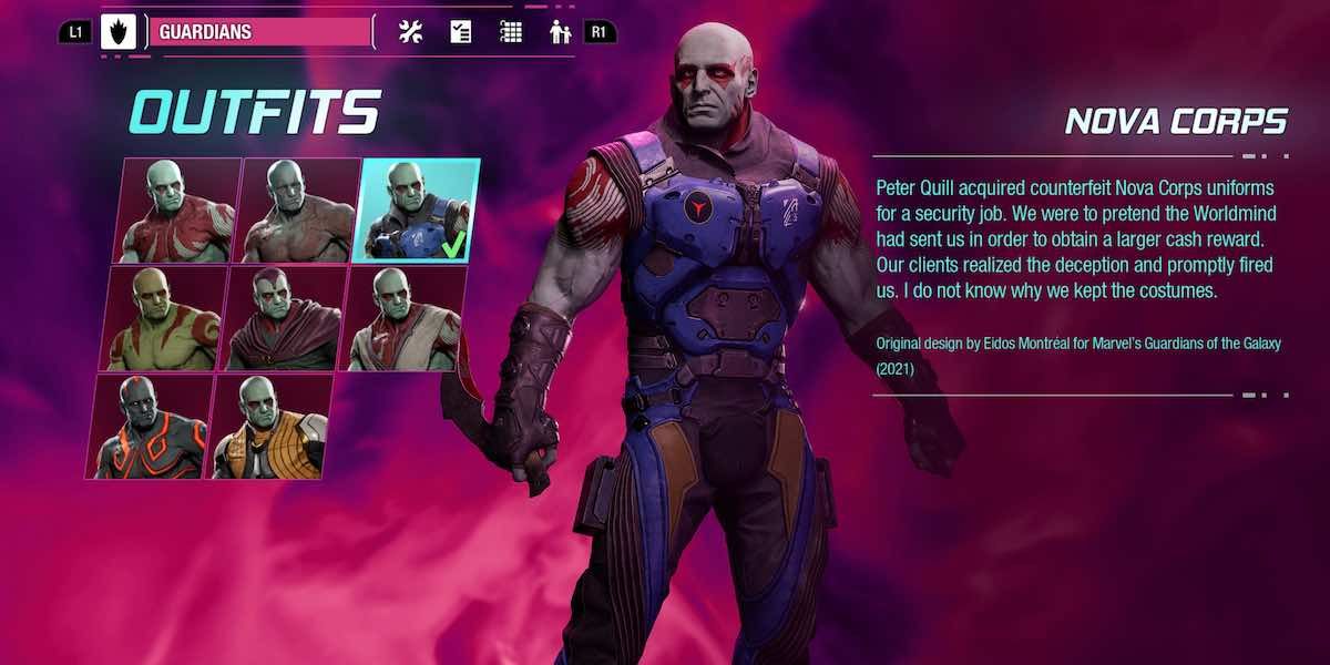 Guardians of the Galaxy Drax Nova Corps outfit.