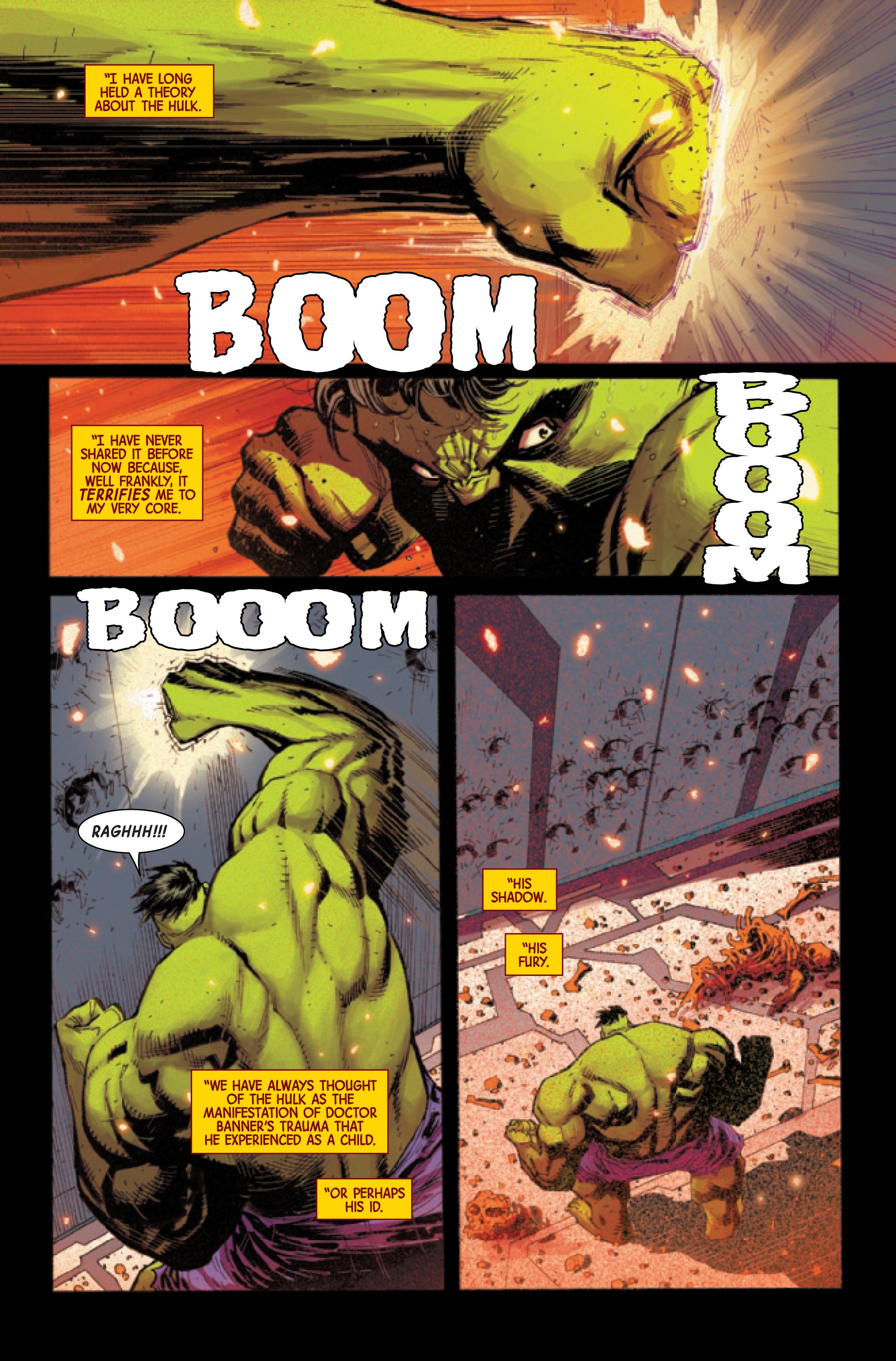 Page 1 of Hulk #1, by Donny Cates, Ryan Ottley and Frank Martin.