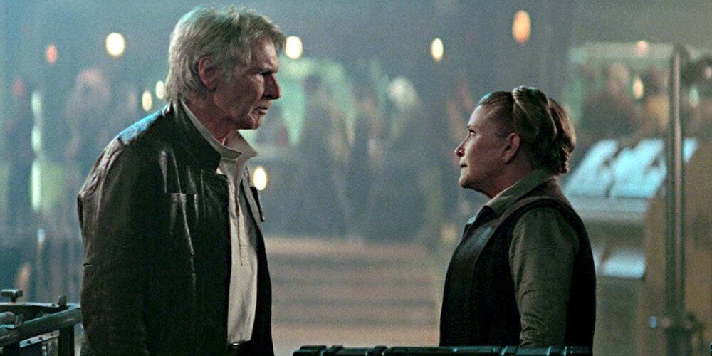 Han and Leia see one another after years in Star Wars: The Force Awakens