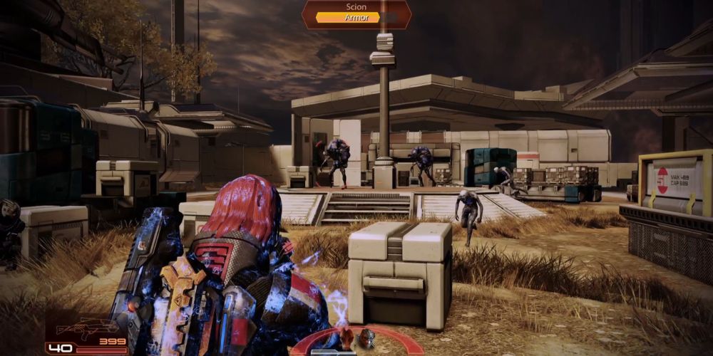 Shepard fighting Husks on Horizon Mass Effect