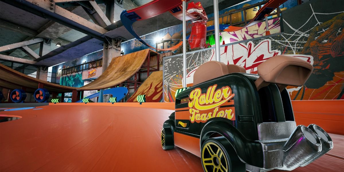 Roller Toaster toy car racing in a skate park in Hot Wheels Unleashed