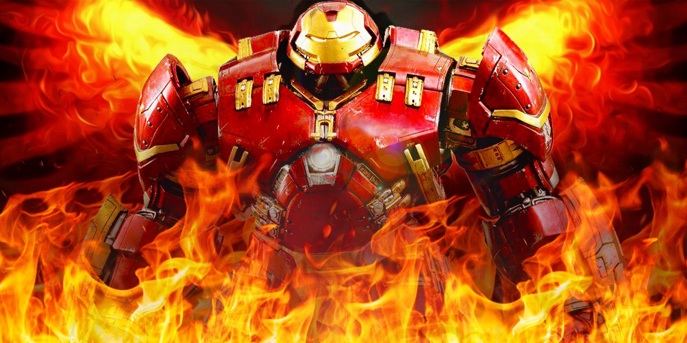 Iron Man Hulkbuster armor surrounded by fire and a Phoenix
