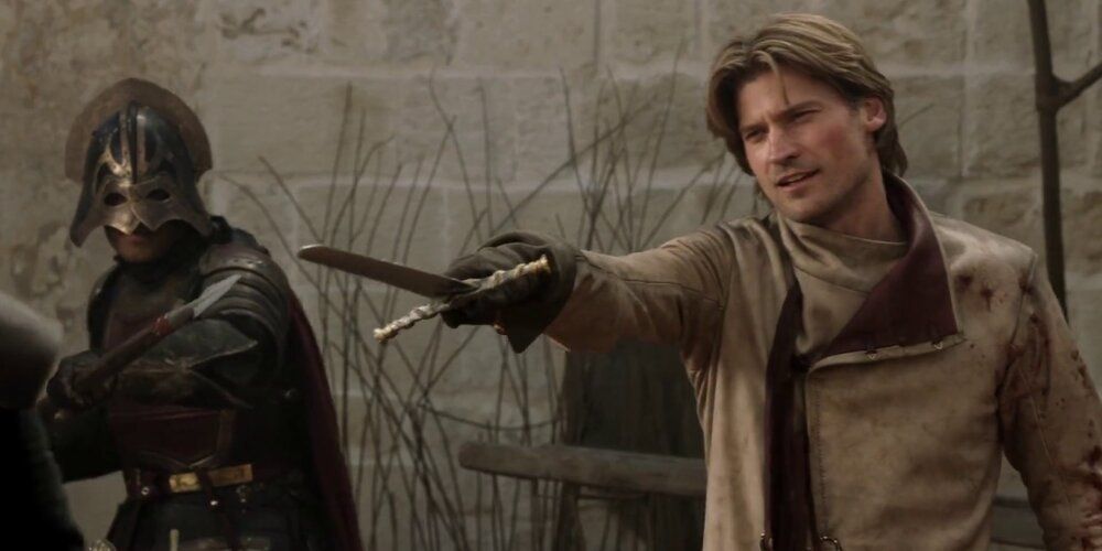 Jaime Lannister ambushes Ned Stark in the streets of King's Landing Game of Thrones